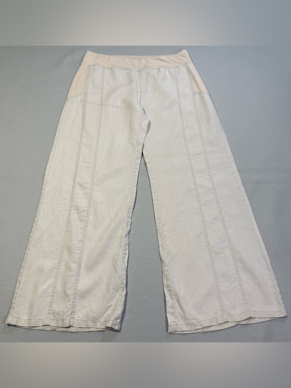 XCVI Ivory Ramie Wide Leg Pull On Crop Pants Women’s L Linen Look Casual